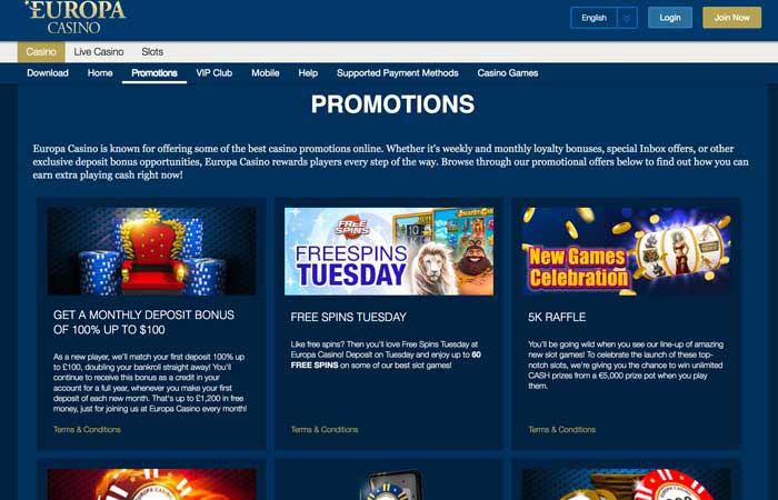 Europa Casino promotions